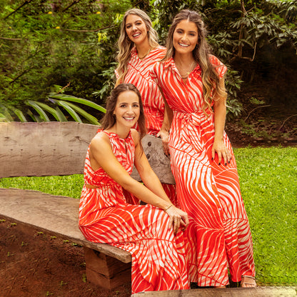 Vestido camisero Magnolia palmas rojo