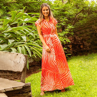 Vestido camisero Magnolia palmas rojo