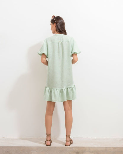 Vestido Valeria Corto Lino Verde Matcha