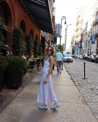 Vestido Rita Lino Rayas Beige