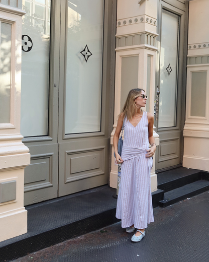 Vestido Rita Lino Rayas Beige