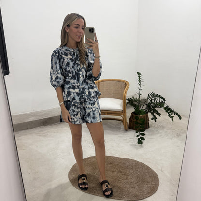 Camisa Gema Lino Batik Azul