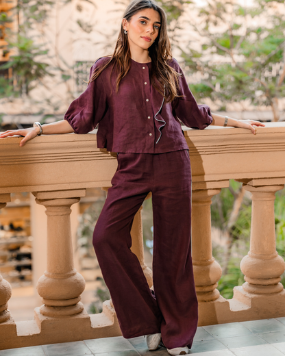 Pantalon Coral Lino Bordo