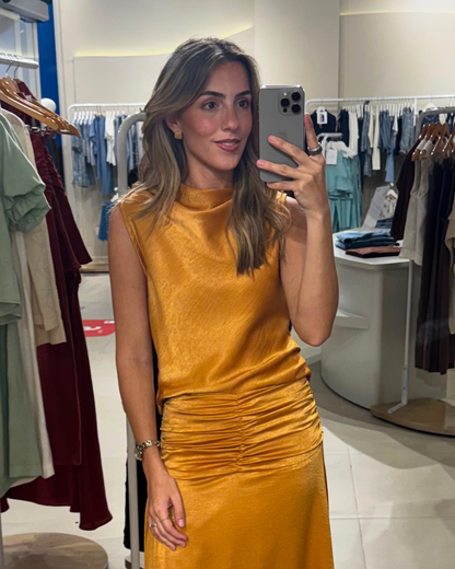 Blusa Rafaela Seda Ocre