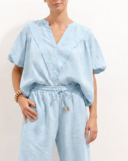 Camisa Valeria Lino Blue Aura