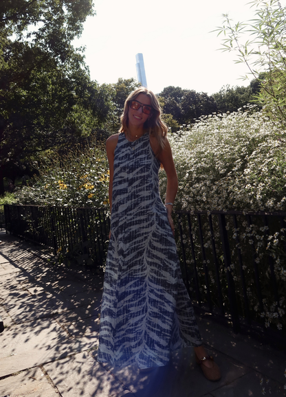 Vestido Vania Lino Print Azul