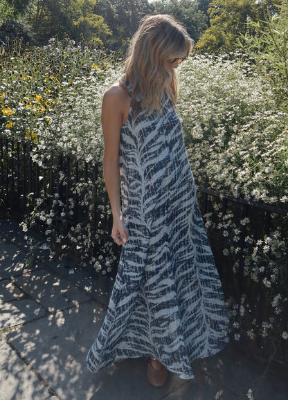 Vestido Vania Lino Print Azul