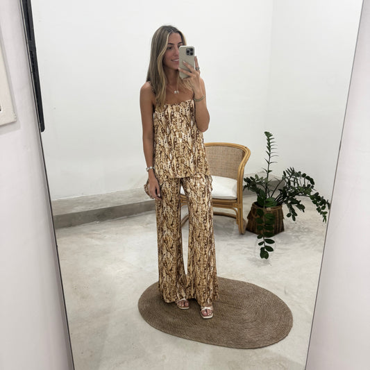 Pantalon Gardenia Jacquard Print Beige