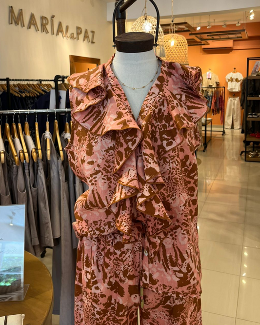 Blusa Bella Lino Print Rosa