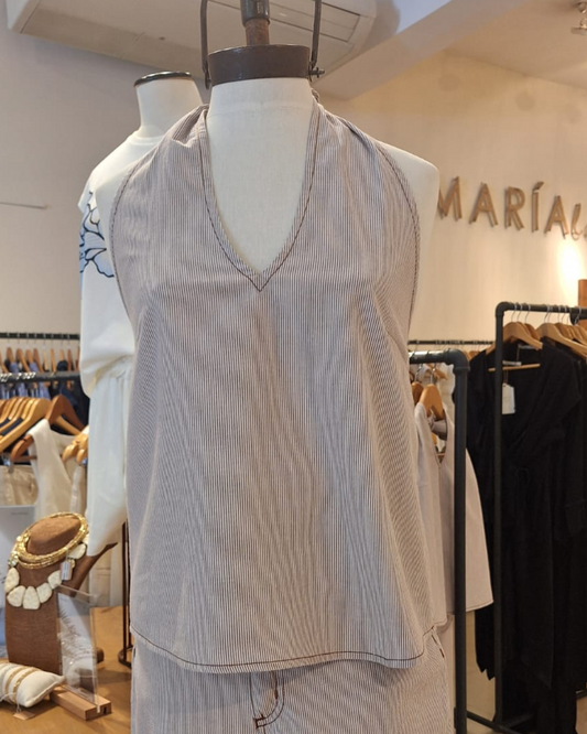 Blusa Oxford Rayas Chocolate