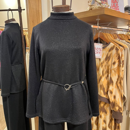 Blusa Tania Manga Larga Brillito Negro