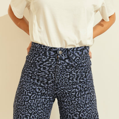 Jeans Campana Doble Animal Print Azul