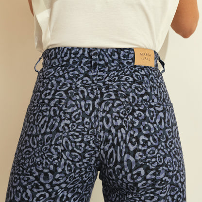 Jeans Campana Doble Animal Print Azul