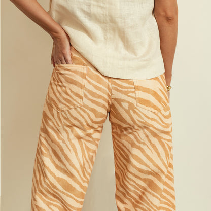 Jeans Campana Doble Zebra Beige