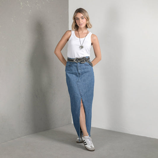 Pollera Recta Denim Azul