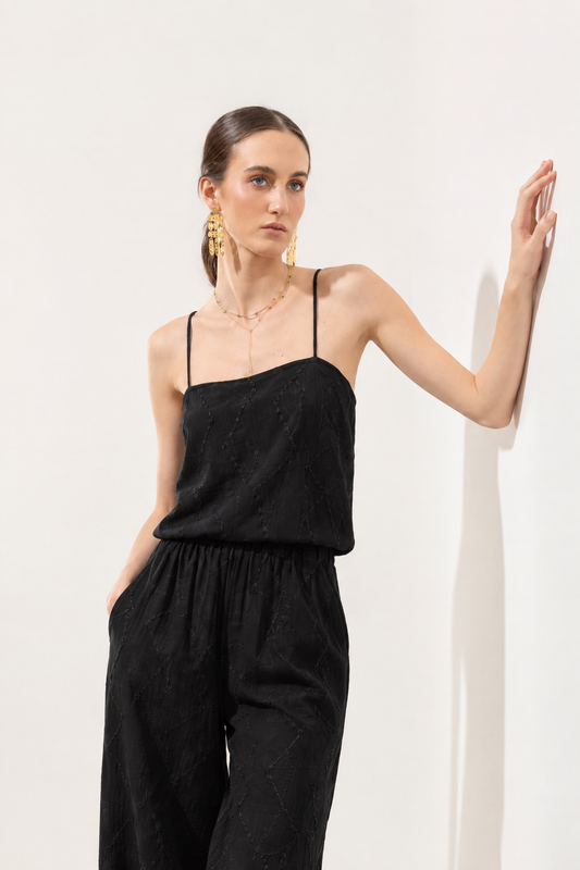 Top Clau Seda Etnica Negro