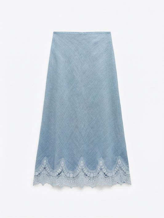 Pollera Lencera Lino Celeste