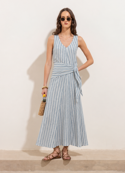 Vestido Rita Lino Rayas Azul
