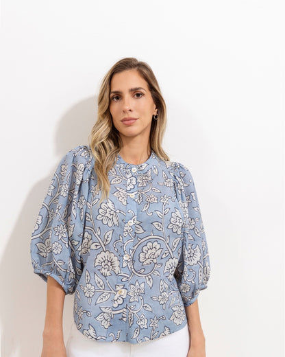 Camisa Gema Flores Azul Vintage