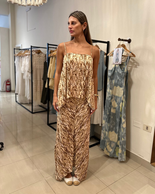 Blusa Cielo Jacquard Print Beige