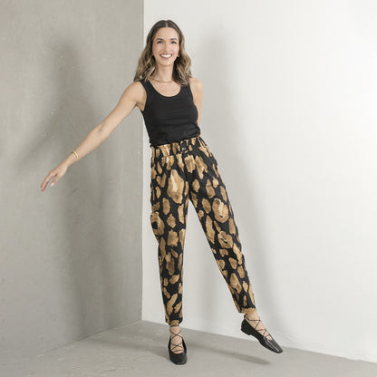 Pantalon Arena Animal Print Negro y Beige