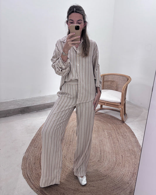 Pantalón Gia Rayas Beige Y Negro