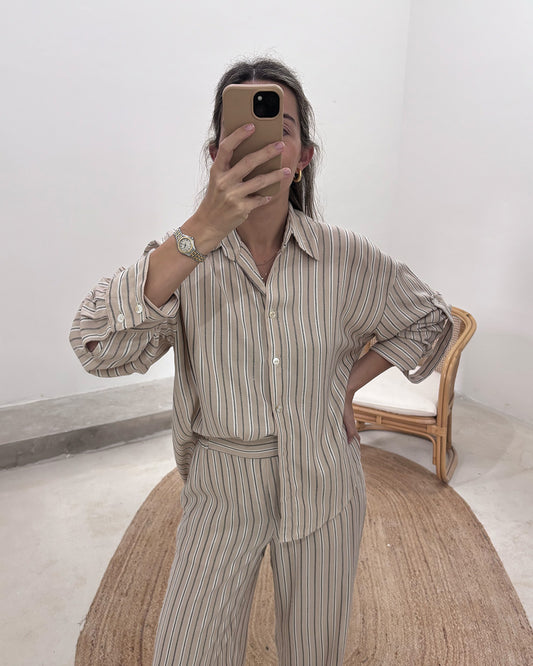 Camisa Gia Rayas Beige Y Negro