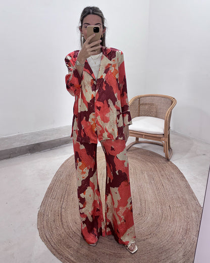 Blazer Gardenia Jacquard Print Bordo