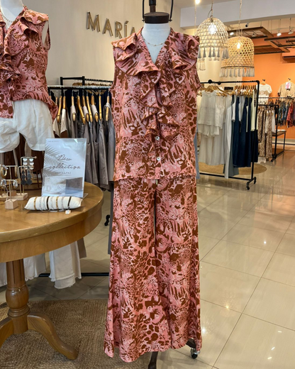 Pantalon Ara Lino Print Rosa