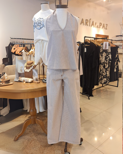 Blusa Oxford Rayas Chocolate