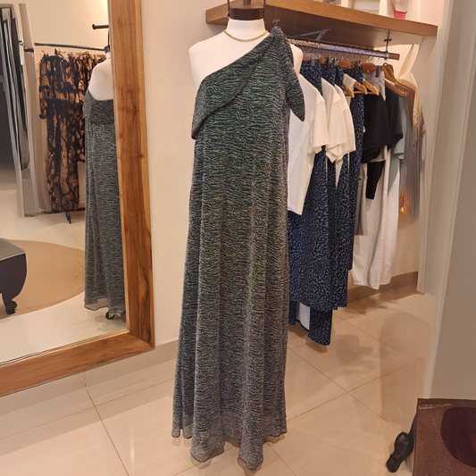 Vestido un Solo Hombro Plisado Negro