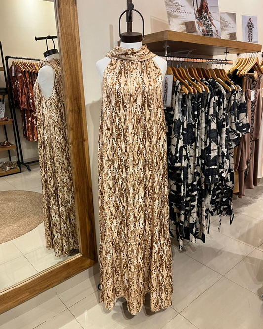 Vestido Lu Jacquard Print Beige