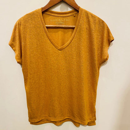 Remera Hilo Escote V Ocre