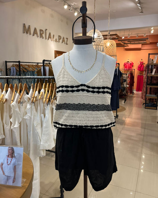 Top Tejido Natural Y Negro