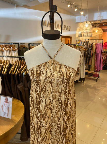 Vestido Diamante Jacquard Print Beige