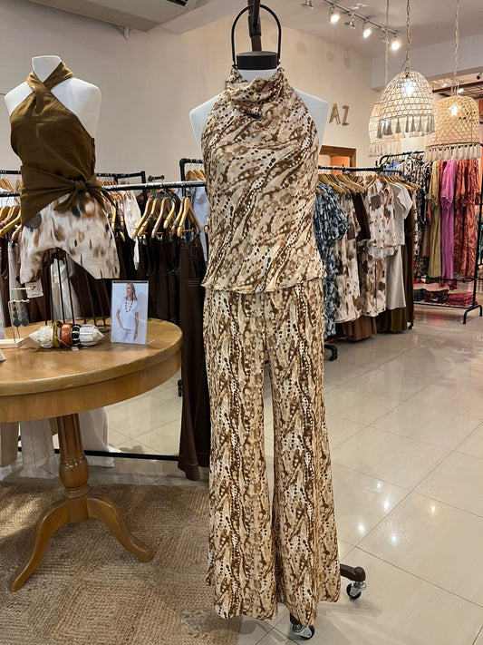 Pantalon Gardenia Jacquard Print Beige