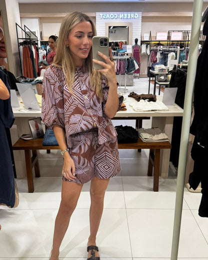 Camisa Gema Hojas Chocolate