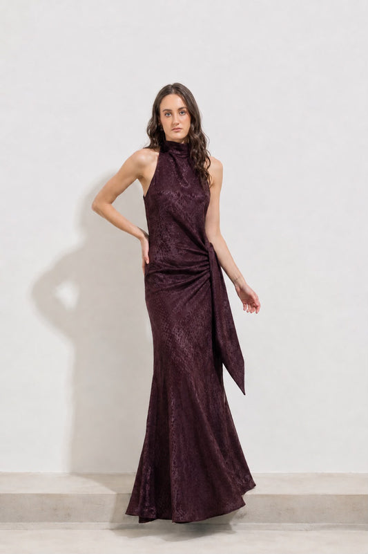 Vestido Nina Seda Print Bordo