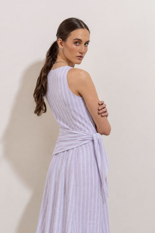 Vestido Rita Lino Rayas Beige