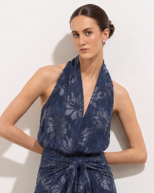 Blusa Margui Seda Flores Azul