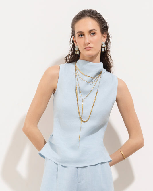 Blusa Rafaela Lino Blue Aura