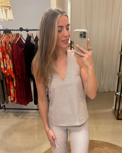 Blusa Oxford Rayas Chocolate