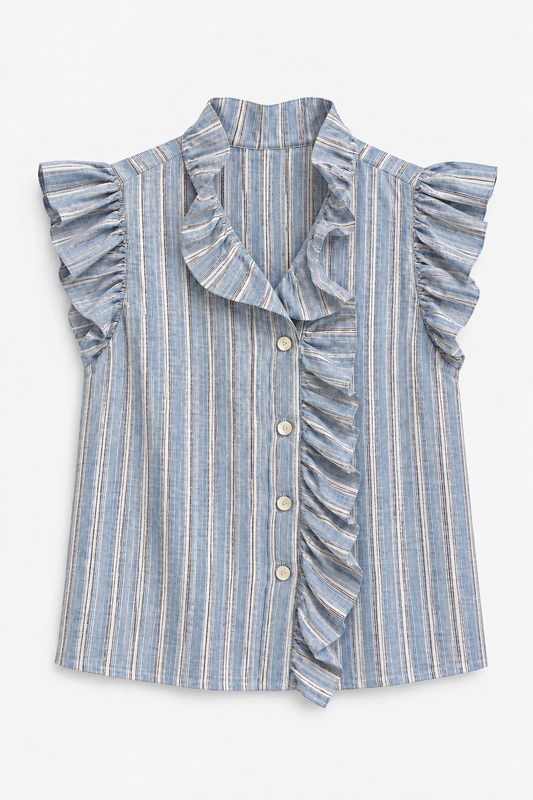 Camisa Vivi Lino Rayas Celeste