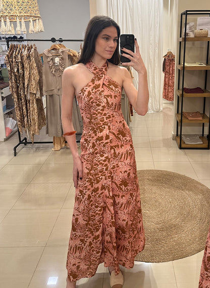 Vestido Santander Lino Print Rosa