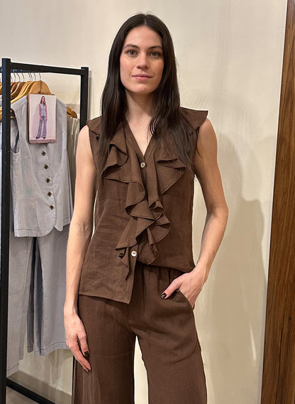 Blusa Bella Lino Chocolate