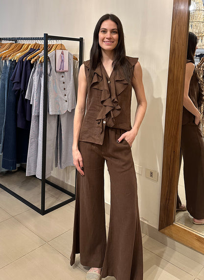 Blusa Bella Lino Chocolate