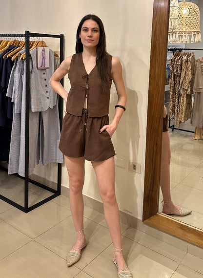 Short Valencia Lino Chocolate