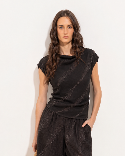 Blusa Rocio Seda Etnica Marron