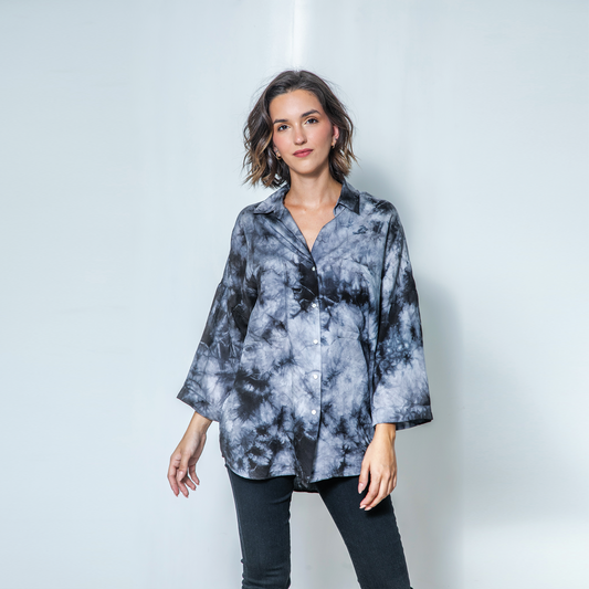 Camisa viscosa batik negra