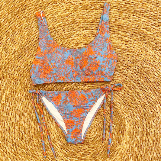 Bikini cuadrado  estampado turquesa/orange